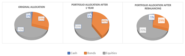 Sample of how Portfolio Allocation changes from before rebalancing to after rebalancing